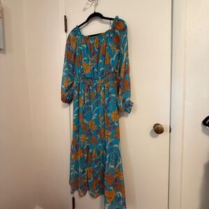 Sophia Vergara Floral Long Sleeve Dress in Blue and Orange